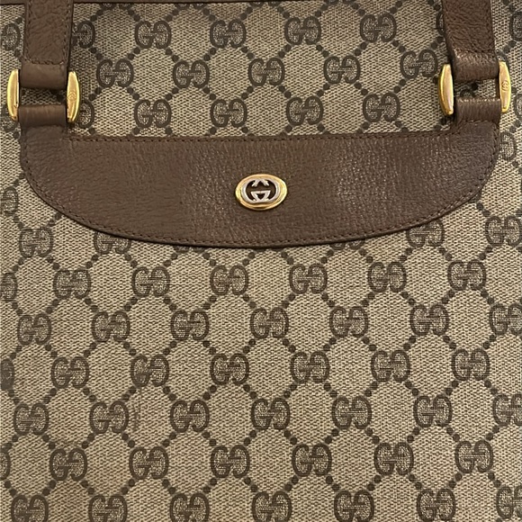 Authentic Gucci Supreme Monogram Zipper Vintage Tote Web Canvas & Leather 13X14 - Picture 3 of 15